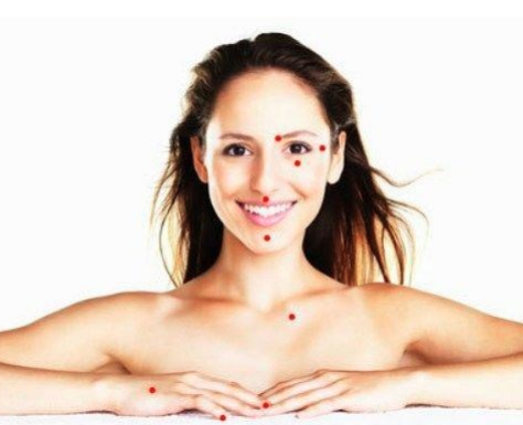 Une photo d'une femme avec les points utilisés dans la pratique de l'EFT